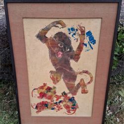 Vintage 1969 Monkey Japanese Woodblock Asian Wall Art Hang Home Decor Painting