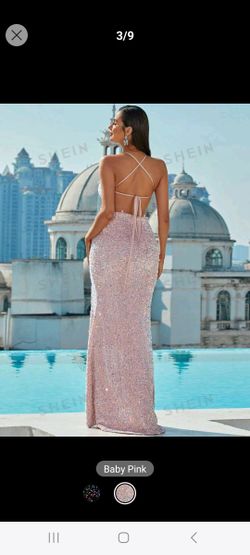 green emerald velvet dress SHEIN Belle Split Thigh Contrast Sequin Mesh Prom Dress, M1532942,  Champagne, M: Buy Online at Best Price in UAE main image 0