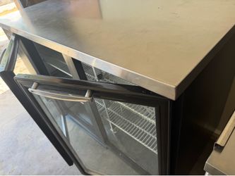 Stainless top black 2 door glass display cooler