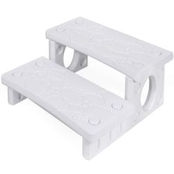 XtremepouwerUS Premium Multi Purpose 2-Step Spa Hot Tub Pool RV Campers Deck Steps Lightweight Sided Step (White)