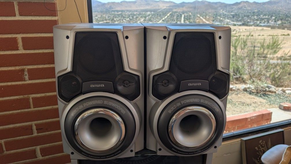 Aiwa Bookshelf Speakers W Subwoofer Speaker Pair Work & Sound Great 