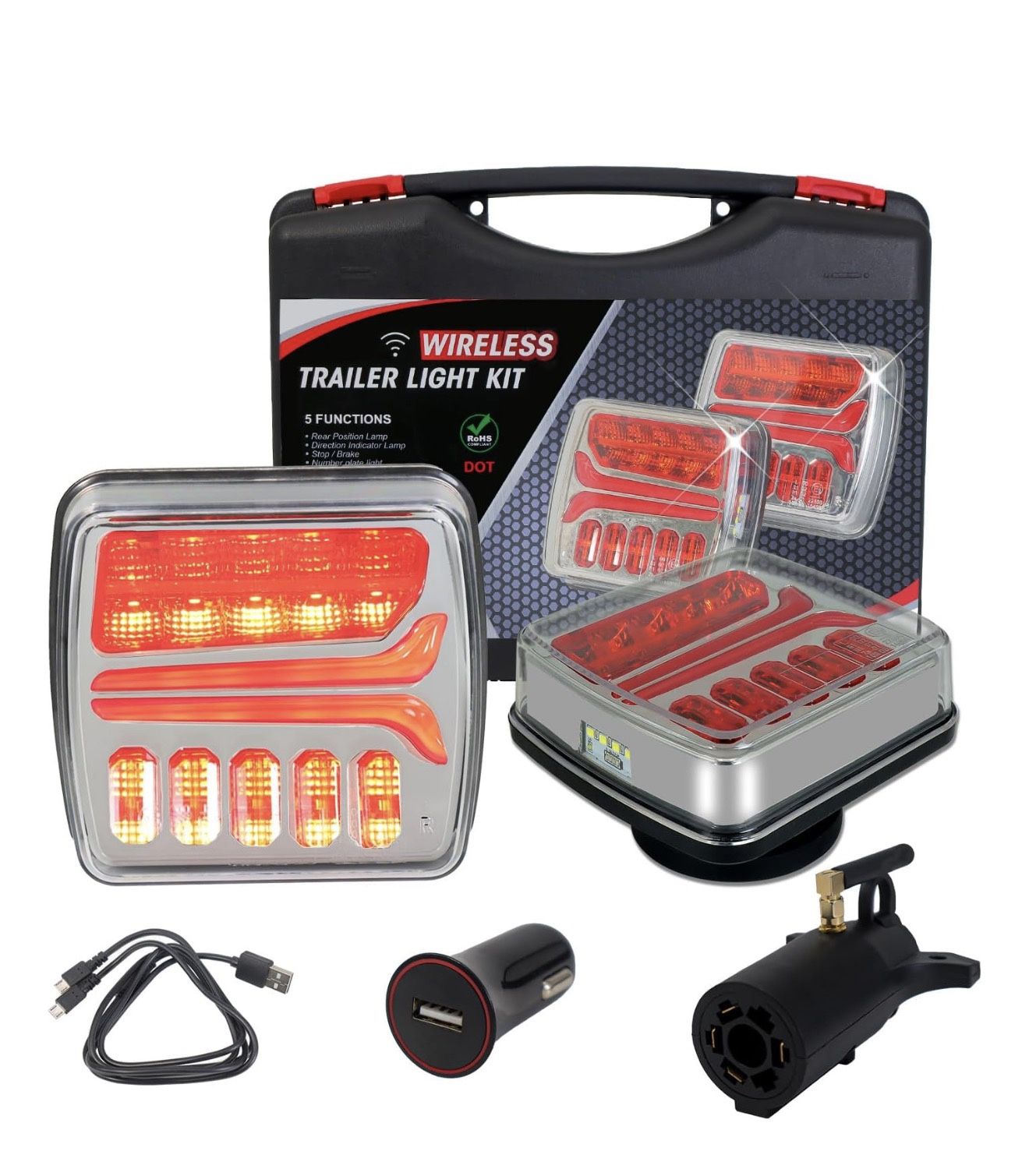 Magnetic Wireless Trailer Lights, Rechargeable LED Trailer Light for Towing Truck, Waterproof Tail Tow Lights Kit for RV Camper Boat Caravan, Portable