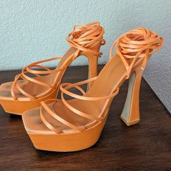 Orange Satin Platform Heels