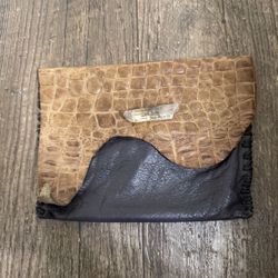 Handmade Alligator leather Clutch.   Crystal Closure.   Purple And Sand Color. 