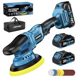 Cordless Buffer Polisher with 2×2000mAh Battery, 10000RPM 1600W High Power Car Polishing Kit with 6 Variable Speed, 23PCS 