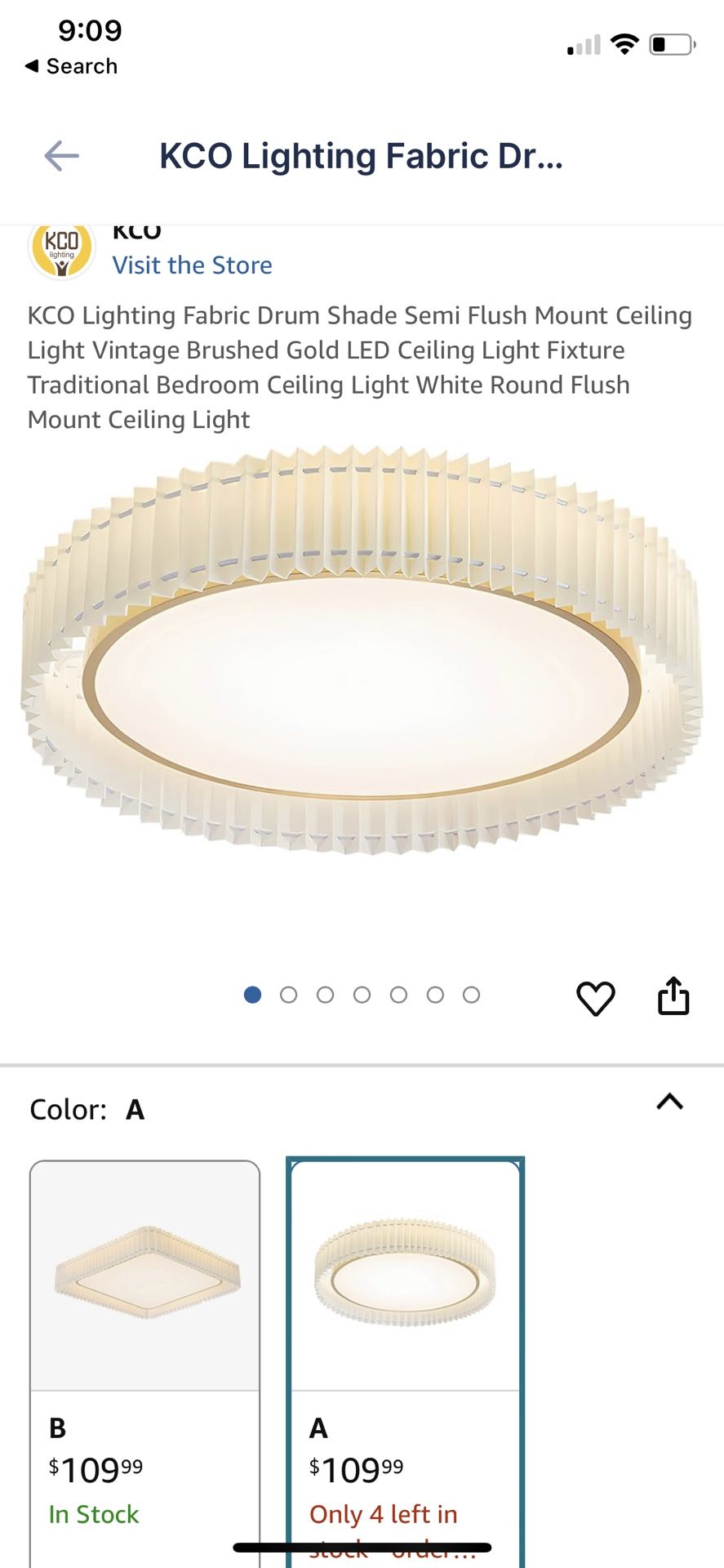 KCO Lighting Fabric Drum Shade Semi Flush Mount Ceiling Light Vintage Brushed Gold LED Ceiling Light Fixture Traditional Bedroom Ceiling Light White R