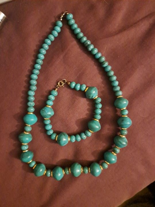 Blue Necklace And Bracelet Set