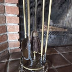 Vintage Brass Fireplace Tools 4 Piece
