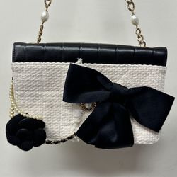 Chanel Pearl Leather Floral Purse Bag 