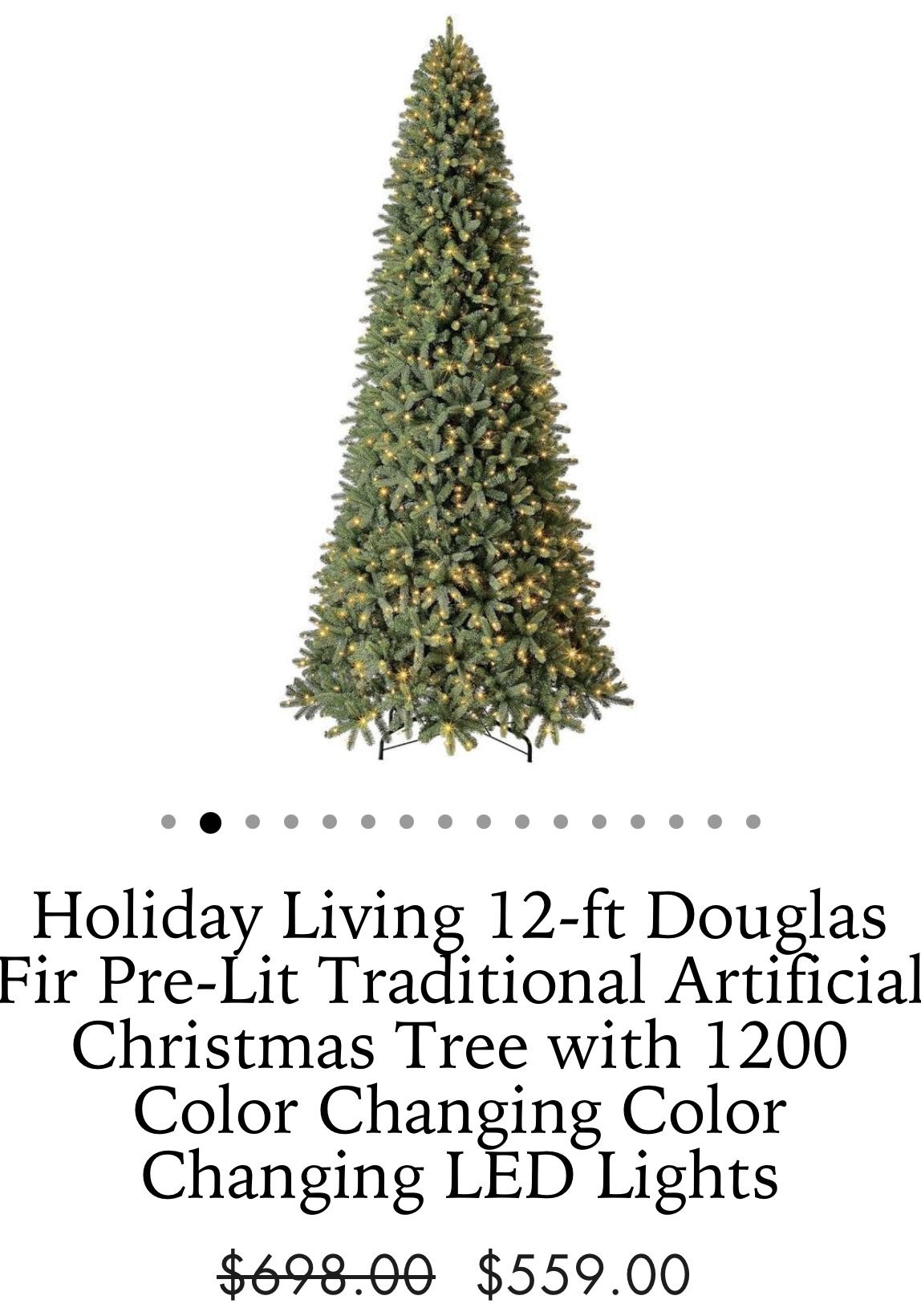$698 12 Foot Christmas Tree Douglas Fir Pre-Lit Traditional Artificial Tree with 1200 Color Changing LED Lights
