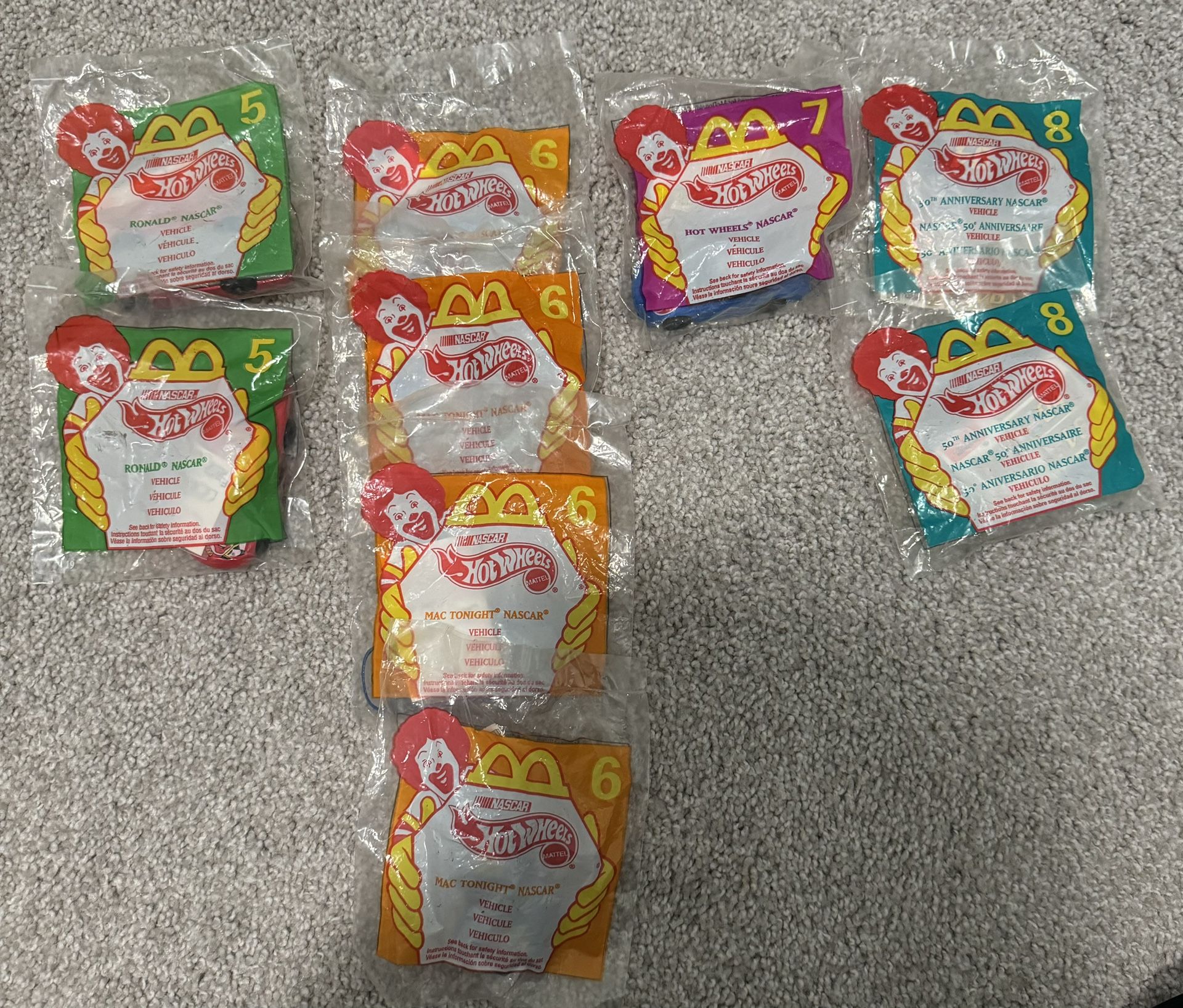 Brand New McDonald’s Happy Meal Hot Wheels NASCAR Cars 50th Anniversary, Ronald Car, Hot Wheels NASCAR, & Mac Tonight 