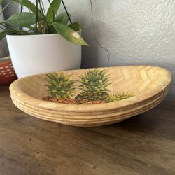 Vintage Serving Bowls Fruit Woven Bamboo