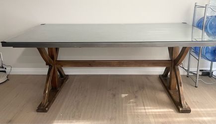 Dining Table with Glass Top and Wood Base