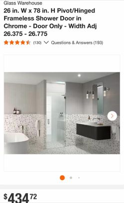 Glass Warehouse 26 in. W x 78 in. H Pivot/Hinged Frameless Shower Door in Chrome - Door Only - Width Adj 26.375 - 26.775