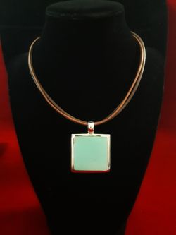 16" 3-Strand Genuine Leather & Lg. Sterling Silver Turquoise Pendant w Toggle Clasp, Indonesia, signed