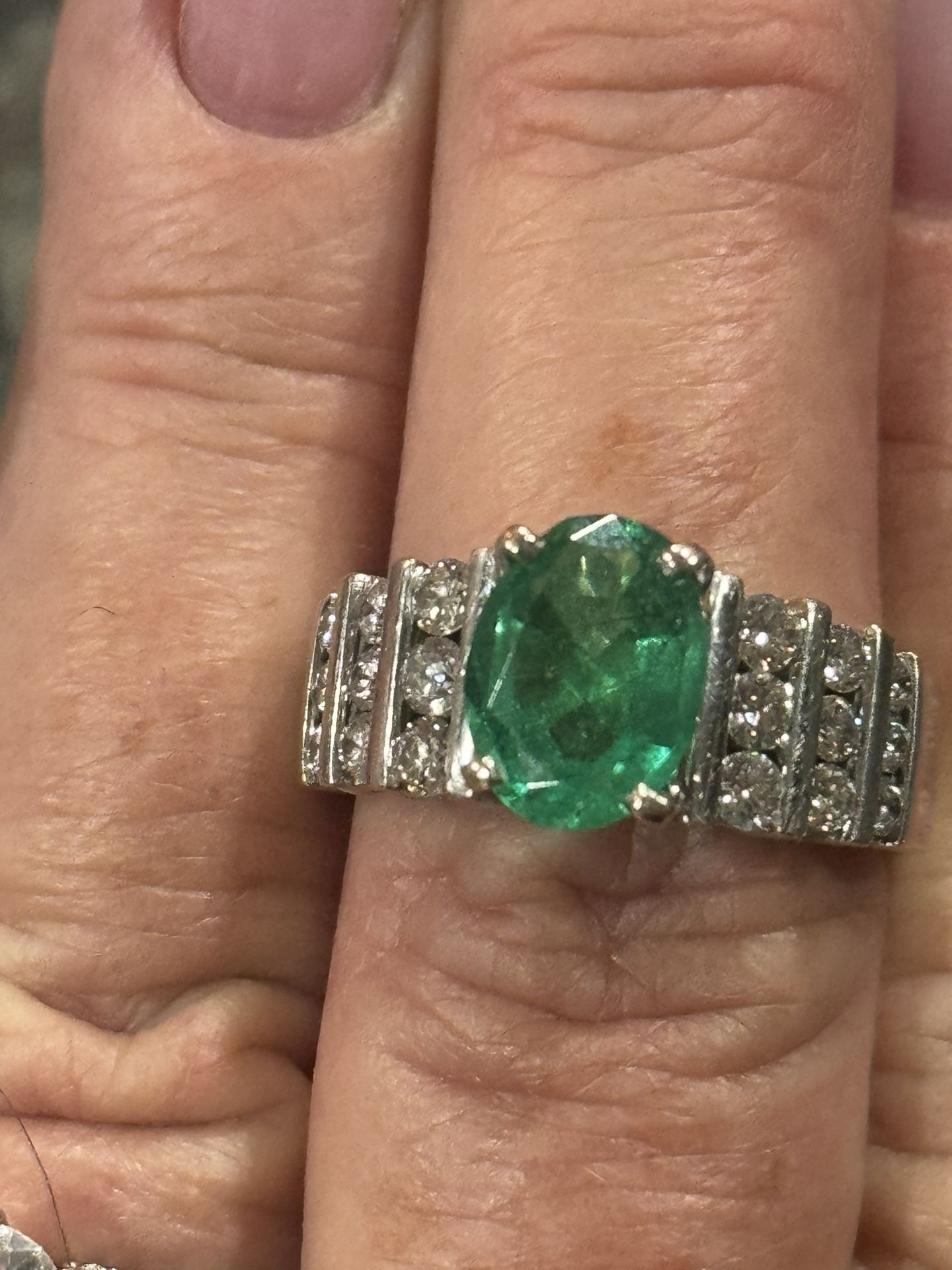 Authentic Diamond And Emerald Ring