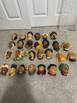 Lot of 27 1960's Bossons Chalkware Heads Congleton England Vintage Antique