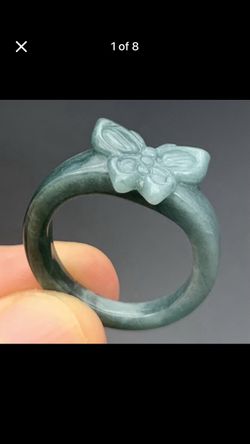 Certificate Jadeite Green Jade good fortune Butterfly Ring size7.5