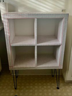 Pink and white tiled cube shelf