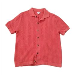 Mens J Crew Knit Top Button Up Shortsleeve Cardigan Polo Red Size Medium