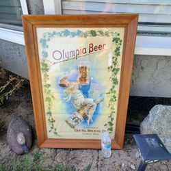Vintage Beer sign wood framed/ glass