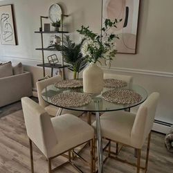 Tempered Glass Table Set With 4 High Chairs