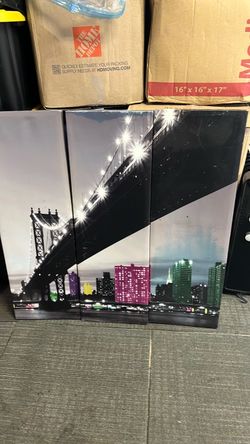 NYC Skyline Bridge 3-Panel Canvas Wall Art