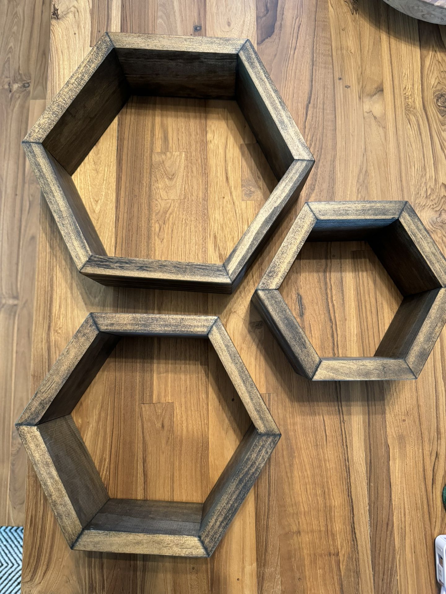 Set Of 3 Wood Hexagon Shelves