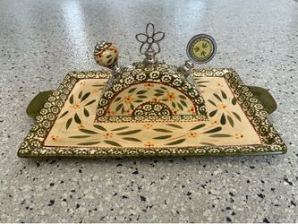 5-Piece TEMP-TATIONS by Tara Platter & Wine Bottle Stoppers. Old World. Ceramic.