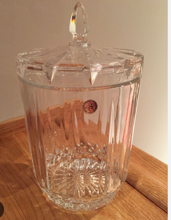 Vintage St George 24% Lead Crystal Biscuit Jar w/ Lid