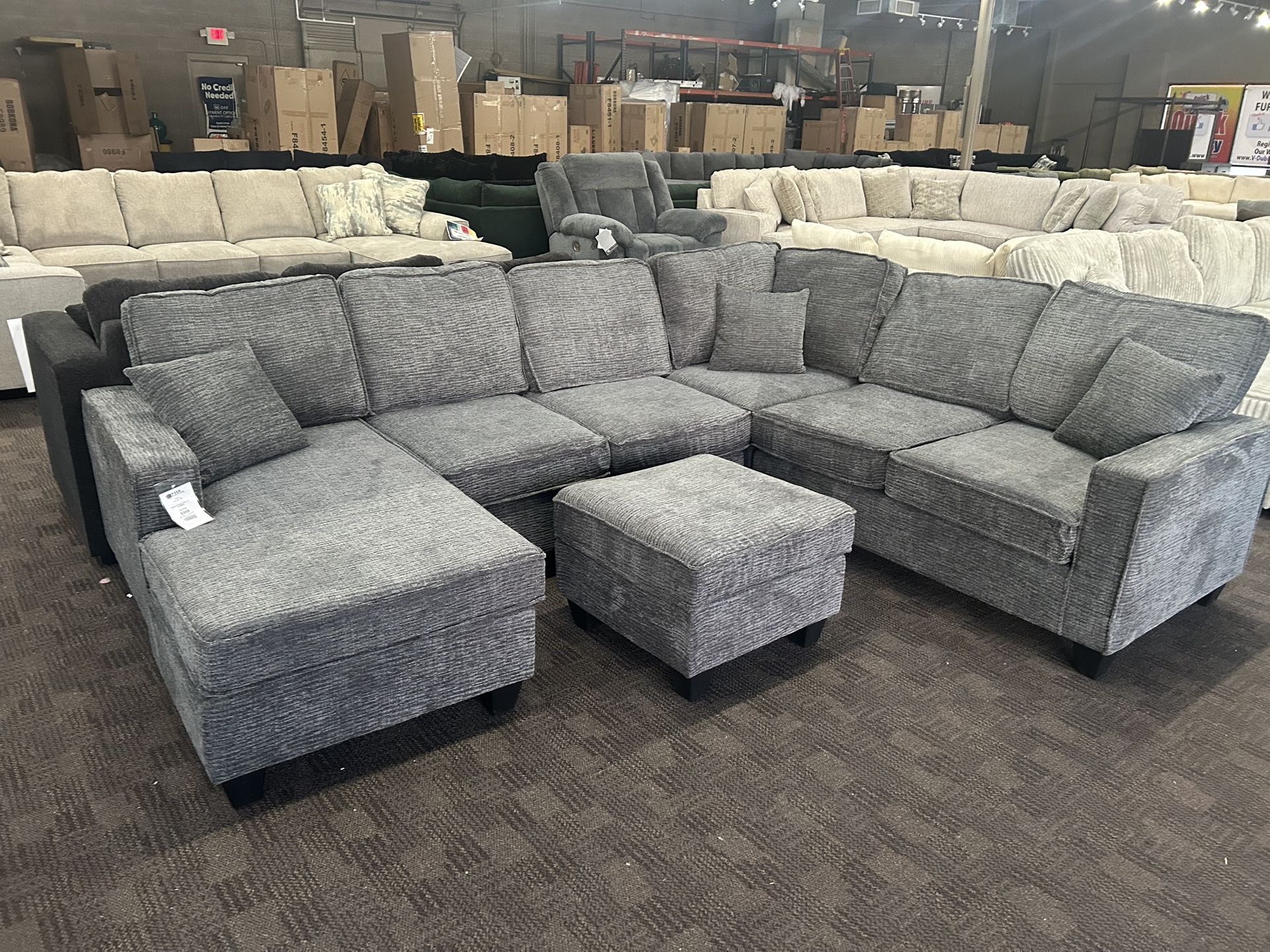 Large Slate Gray Sectional And Ottoman