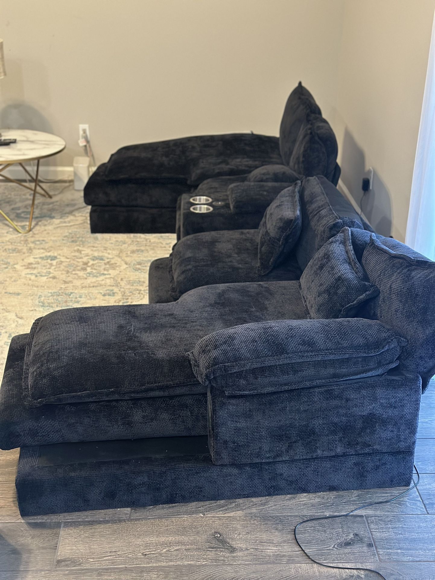 Microsuede Sofa Four Seating Couch With Cup holders