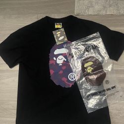 Bape A Bathing Ape Camo Ape Head Tee – Black/Purple Graphic (Size M)