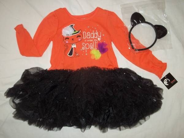 NWT Girl 12M 2T 3T Sparkle Tutu Dress Headband DADDY IS UNDER MY SPELL - Halloween Dress
