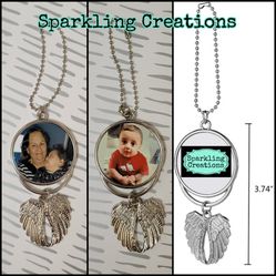 Personalized with Picture. Rearview Mirror Hanger. Heart, Circle, Wing Pendant. Perfect Valentines