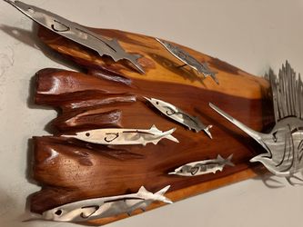 Polished stainless steel sailfish wall art