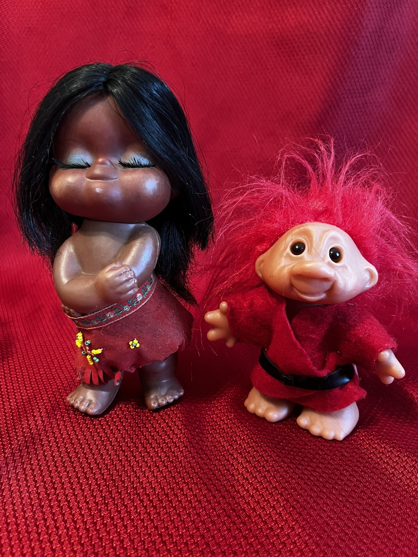 Dam Troll Doll & Vtg Little Girl Doll Native American ($10 for both)
