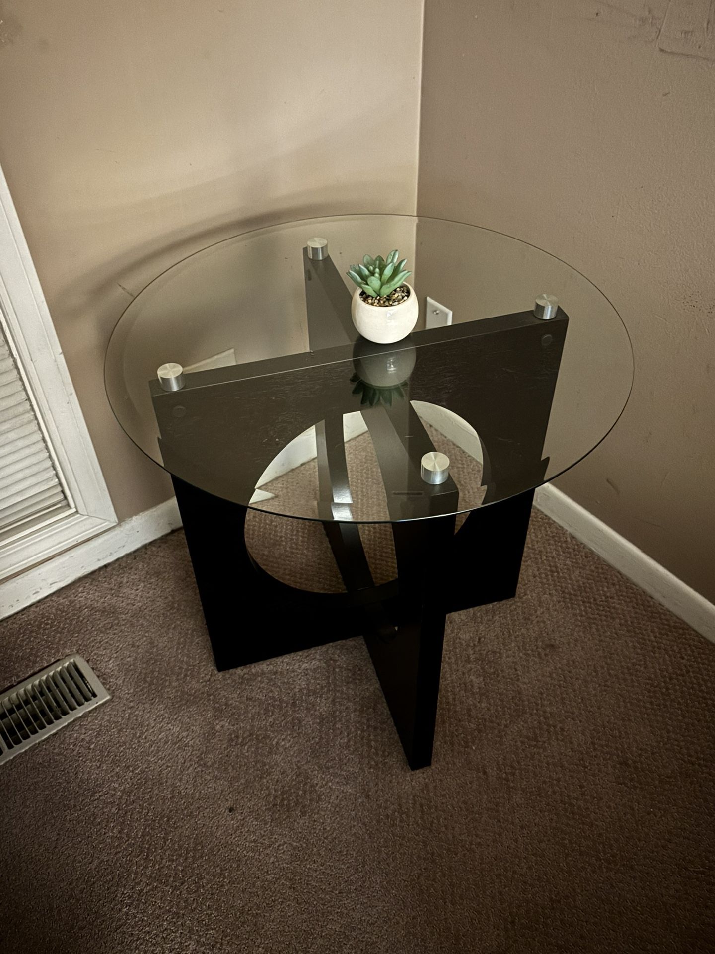 Dark Brown Wood & Glass Coffee Table With 2 Side Tables