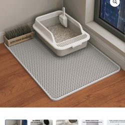 HCY&WLD Cat Litter Mat, Waterproof Double Layer Honeycomb Litter Trapping Mats, Easy to Clean, Less Waste (30"x22", Gray)