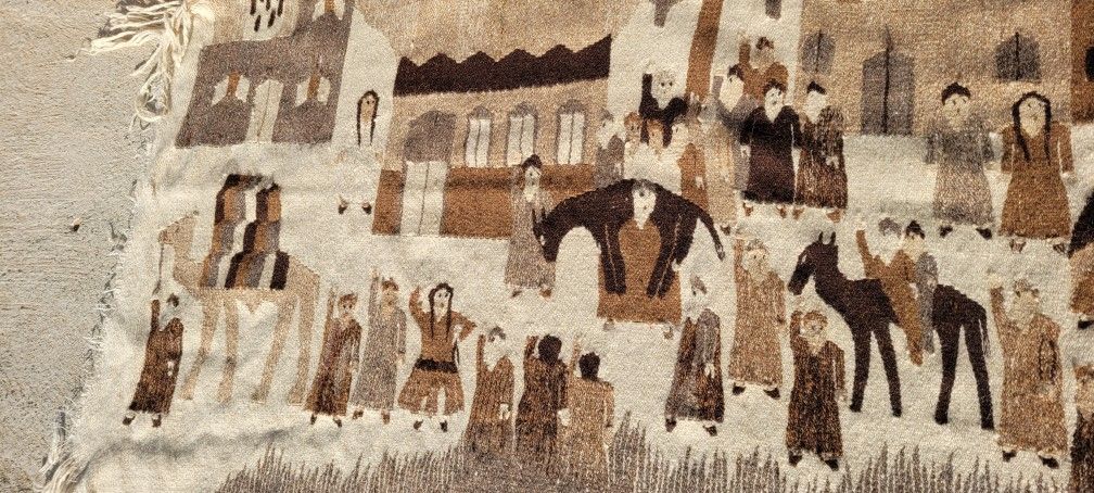 Hand Made Folk Art Oriental Wool Persian Rug? One Of A Kind. Showing Life In The Desert