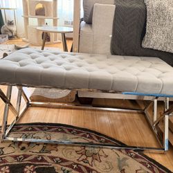 Grey and Silver Cushioned Bench