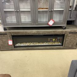 Krystanza Weathered Gray 92" TV Stand w/ Electric Fireplace