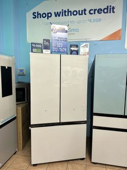 Samsung Bespoke 30 cu. ft. Standard Depth 3-Door French Door Smart Refrigerator in White Glass with Autofill Water Pitcher