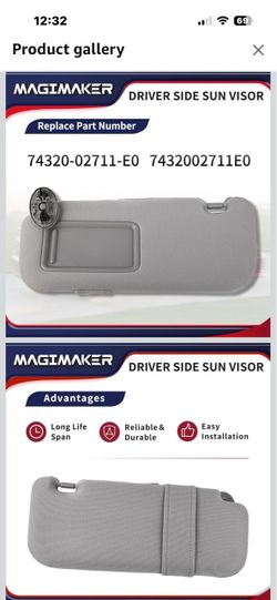Driver side sun visor for Toyota Corolla    2009-2013
