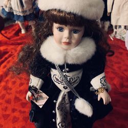 Porcelain Doll with Stand Merry Christmas
