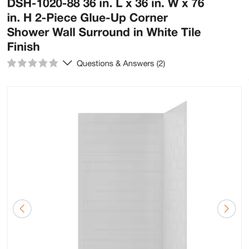 Streamline DSH-1020-88 36 in. L x 36 in. W x 76 in. H 2-Piece Glue-Up Corner Shower Wall Surround in White Tile Finish
