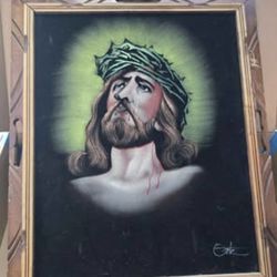 Vintage Velvet Jesus signed Ortiz painting by screamingforvintage
