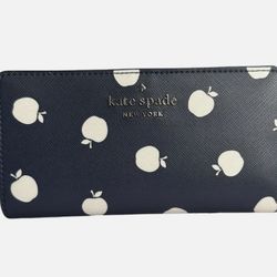 Kate Spade Staci Orchard Toss Print Large Slim Bifold wallet Blazer Blue