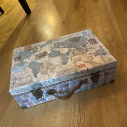 16” Antique Map Suitcase Box With Handle