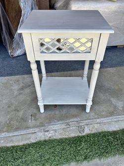 Whitewashed Mirrored Nightstand or Accent Table with Drawer